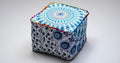 CRAFT KALA Indian Square Patchwork Traditional Pouf Cover Indian Living Room Poufs Decorative Designer Pom Pom Ottoman Cover Home Living Footstool Cover Ottoman Decor 22X22X14 inches, Sky Blue Mirchi