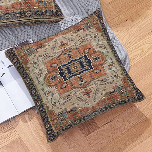 Vintage Terracotta Boho Outdoor Throw Pillow Covers 20x20 Set of 2 | Aztec Floral Carpet Pattern Pillows Cover Orange Blue Farmhouse Decorative Pillow Cases for Bedroom Couch Sofa Decor - color: Orange Blue, size: 20" x 20" (Pack of 2)