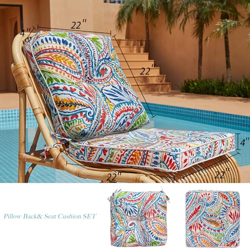 JMGBird Seat/Back Outdoor Chair Cushion Tufted Pillow, Deep Seat Cushion Set 22"x22", Outdoor Cushion for Patio Furniture - color: Clark Blue, size: 22"×22"