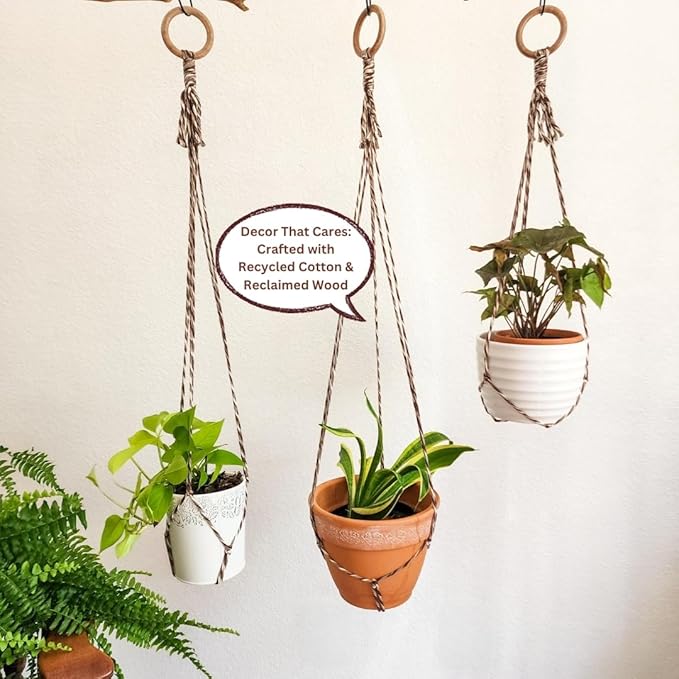 Set of 3 Macrame plant hanger for pots 4-10” live plants indoor and outdoor decor hanging plant holder Boho décor Plant stand Indoor plant shelf for Hanging planter for plant pots (Coffee Corner)