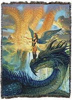 Pure Country Weavers Flight Instructors Dragon with Fairy Blanket by Ciruelo - Gift Fantasy Tapestry Throw Woven from Cotton - Made in the USA (72x54) - color: Flight Instructors