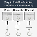 2 Sets Heavy Duty Swag Ceiling Hooks 2.4 Inch, Chrome Finish, Holds Up to 30lbs, for Hanging Plants & Lights, Easy Install on Wood, Concrete & Drywall (Chrome)