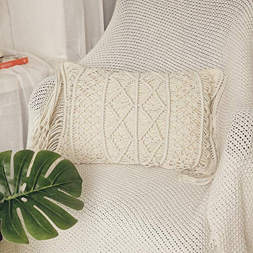 Macrame Lumbar Pillow Cover-Set of 2 with Tassels Rectangualr Cushion Covers Boho Throw Pillow Cover for Couch, Sofa, Bed, Farmhouse, Chair, Dining, Patio, Outdoor, car (B) - color: B