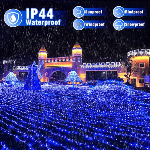 66FT 200 LED Outdoor String Lights, Plug in Connectable Christmas Lights Indoor, Waterproof 8 Modes String Lights for Outside Bedroom Xmas Tree Garden Patio Yard Party Decorations, Blue - color: Blue, size: 66ft 200LED