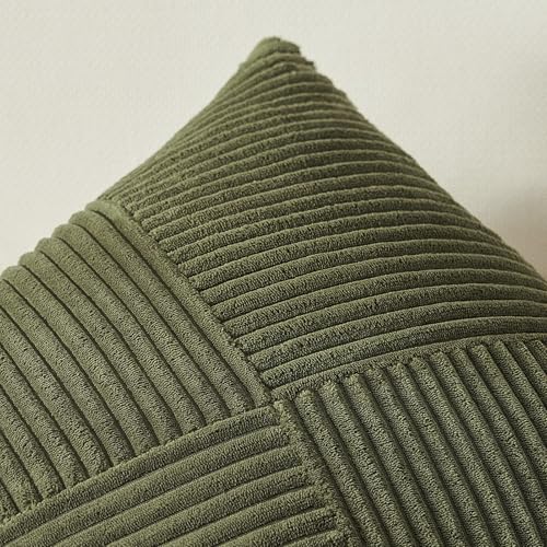 Topfinel 26x26 inches Euro Pillow Shams Set of 2 Olive Green Corduroy Decorative Throw Pillow Covers for Bedroom Living Room, Windmill Textured Striped Patchwork Couch Pillow Covers 65x65 cm - color: Olivegreen, size: 26" x 26" (Pack of 2)