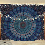 Bless International Handmade Indian hippie Bohemian Psychedelic Peacock Mandala Wall hanging College Dorm Beach Throws Table Cloth Bedding Tapestry (Blue Green, Poster(30x40Inches)(76x101cms)) - color: Blue Green, size: 40"L x 30"W