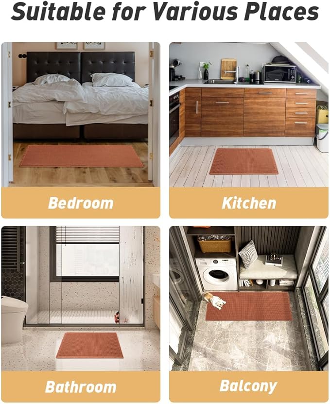 AMOAMI Upgraded Waffle Bath Mat, Super Absorbent Non Slip Bath Mats for Bathroom Floor, Machine Washable Bathroom Rugs with Tassels, Rubber Backed Bathroom Mats, Ultra Soft, 24" x 36", Dirty Orange