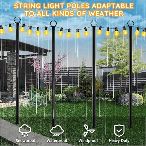 AHRLHR 6 Pack String Light Poles, Outdoor String Light Pole 10 ft Forked Metal Light Pole with Adjustable Outdoor Light Stand, Deck, Backyard, Garden, Wedding, Rustproof and Sturdy with Hooks. - size: 6 Pack-10FT