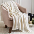 CREVENT Farmhouse Boho Knitted Throw Blanket for Couch Sofa Chair Bed Home Decoration, Soft Warm Cozy Light Weight for Spring Summer Fall (50''X60'' Off White/Ivory/Cream)