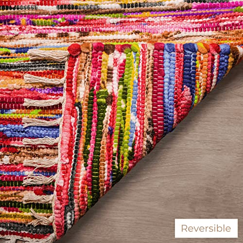 RAJRANG Boho Chindi Rag Rug 20x32 Inches - Handwoven Recycled Braided Rug Multicolor with Tassel for Doormat Bedroom Entryway Living Room - size: 1'8" x 2'8" (Rectangular)