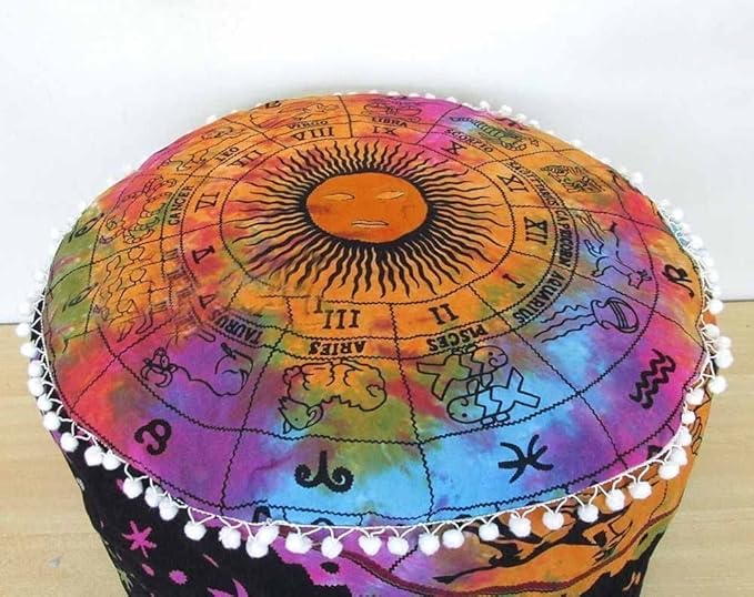 Indian Mandala Cotton Floor Pillow Ottoman Pouf Cover Bohemian Living Room Decor Footstool Cushion Cover Kids Bean Bag Seating Throw Pet Dog Bed
