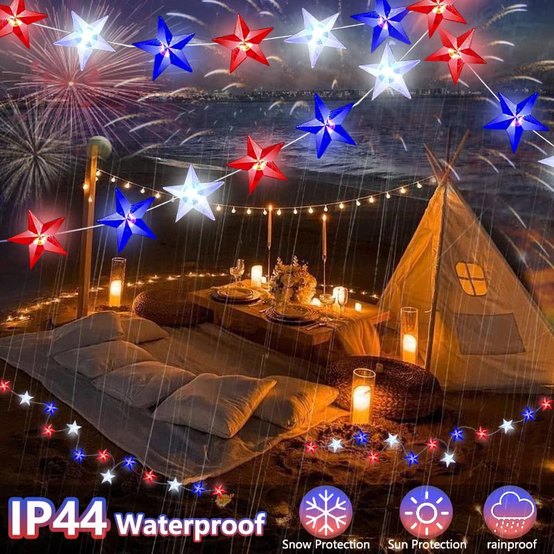Couah 2 Pack 80 LED Red White and Blue Lights Battery Operated 20 FT 4th of July Patriotic Fairy Lights Indoor Outdoor Camping Party Patriotic Memorial Day Independence 4th of July Decorations - size: 20FT