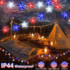 Couah 2 Pack 80 LED Red White and Blue Lights Battery Operated 20 FT 4th of July Patriotic Fairy Lights Indoor Outdoor Camping Party Patriotic Memorial Day Independence 4th of July Decorations - size: 20FT