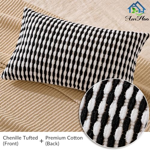 AmHoo Boho Chenille Pillow Cover Decorative Tufted Pillowcase for Couch Bed Sofa Bedroom Living Room Modern 12 x 20-Inch Black - color: Black, size: 20" x 12" (Pack of 1)