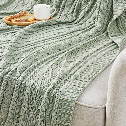 Aormenzy Sage Green Cable Knit Throw Blanket Queen Size for Bed Couch Sofa, Super Soft Cozy Knitted Blanket 90" x 90" Bed Blankets Full Size - color: Sage Green, size: 90" x 90", Queen