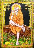 Sai Baba batik sequin Cotton Wall Hanging Painting : Size 43"x30" Inches - color: Sai baba