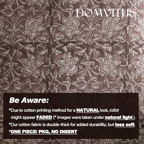 DOMVITUS Floral Pillow Covers 18x18 Throw Pillow Covers Block Print Vintage Decorative Neutral Pillow Cover for Couch Bed Living Room Dark Brown 1PC - color: Dark Brown, size: 18" x 18" (Pack of 1)