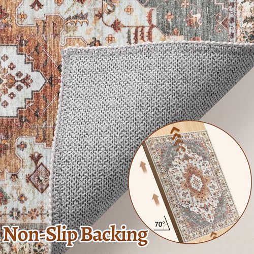 Tangsoo Vintage Rug 2x3 Washable for Entryway, Non Slip Small Area Rug, Indoor Front Door, Print Distressed Turmeric Door Mat Carpet, Soft Low Pile Rugs for Entrance Kitchen Bedroom Bathroom - color: Turmeric, size: 2' X 3' (Rectangular)