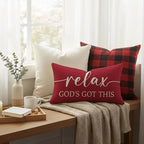 Decorative Throw Pillow Covers 12x20 Inch Set of 2 – Crimson Red Christian Lumbar Pillowcase – Give It to God and Go to Sleep/Relax God’s Got This – Christmas Faith Bedroom Bed Decor