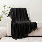 BATTILO HOME Black Throw Blanket for Couch, Boho Black Throws for Home Decor, Soft Throw Blankets for Bedroom Decor Housewarming Gifts, 50"x60"