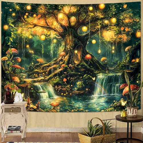 Spenlife Magical Tree of Life Tapestry Fantasy Tapestry for Bedroom Green and Yellow Tapestries Wall Hanging Bedroom Living Room Wall Art and Home Decor 44x60 - color: Green, size: 60"L x 44"W
