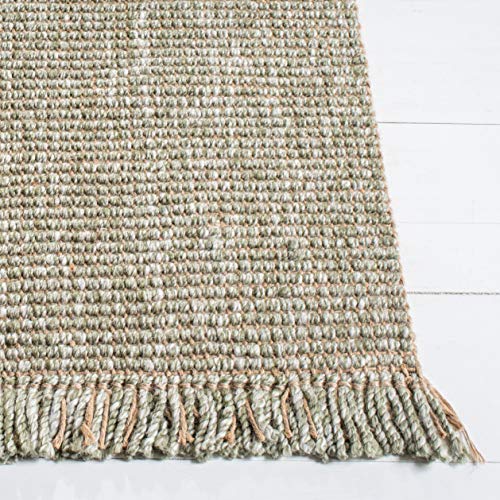 SAFAVIEH Natural Fiber Collection Runner Rug - 2'3" x 12', Green & Natural, Handmade Woven Fringe Jute, Ideal for High Traffic Areas in Living Room, Bedroom (NF826Y) - color: Green/Natural, size: 2'3" x 12' (Runner)