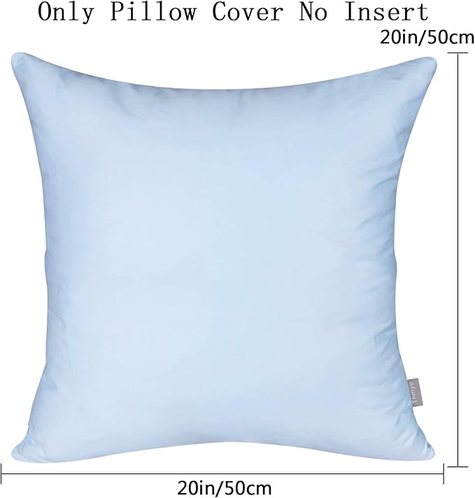 Thmyo 4-Pack 100% Cotton Comfortable Solid Decorative Throw Pillow Case, Square Cushion Cover Pillowcase Sublimation Blank Pillow Covers DIY Throw Pillowcase for Sofa(20x20 inch/ 50x50cm,Light Blue)