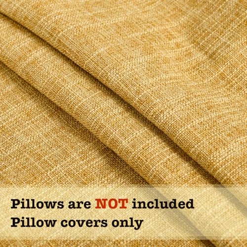 Mustard Yellow Faux Linen Decorative Throw Pillow Covers 18x18 Inch Set of 2 Boho Farmhouse Pillowcases with Tassels Rustic Woven Textured Burlap Cushion Cases for Sofa Bed Living Room Home Decor - color: Mustard Yellow, size: 18" x 18" (Pack of 2)