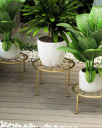 Hewnda 1Pack Metal potted plant stand, rust-proof iron flower pot stand, heavy duty pot stand for indoor patio (Gold)
