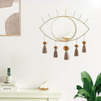 KHOYIME Evil Eye Wall Mirror Boho Gold Mirrors Decorative Metal Mirror with Tassels, Great Macrame Wall Art Bohemian Hanging Decor for Bedroom Living Room Bathroom