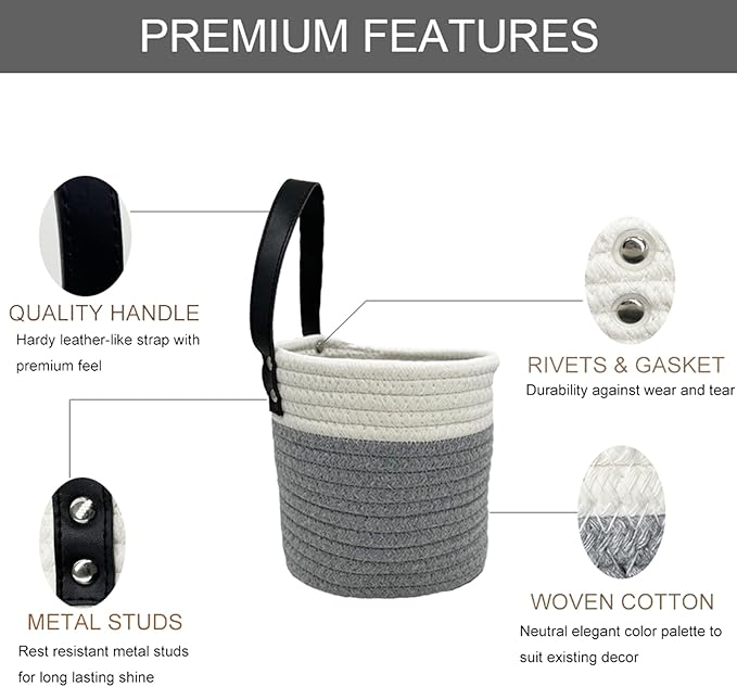 Cotton Rope Hanging Baskets for Organizing 2 Pcs Round Small Wall Basket with Handles Woven Organizer Storage Basket for Kitchen Bedroom Living Room Office(6”x6”, Light Dark)