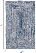 SAFAVIEH Area Rug 8x10 - Cape Cod Collection - Large - Blue & Natural Brown, Handmade Jute & Cotton, Woven Braided Design (CAP202M)
