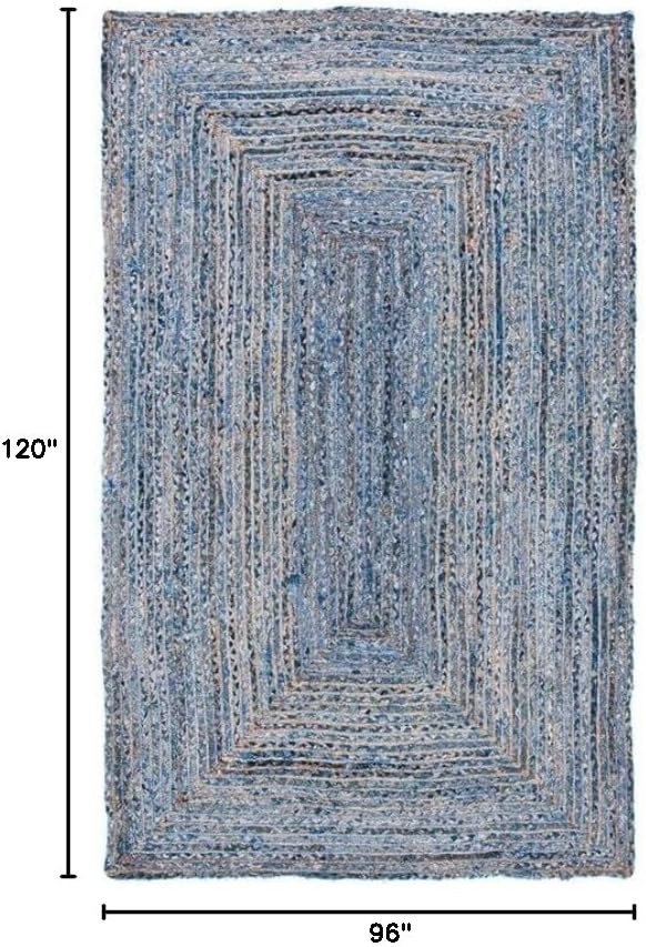 SAFAVIEH Area Rug 8x10 - Cape Cod Collection - Large - Blue & Natural Brown, Handmade Jute & Cotton, Woven Braided Design (CAP202M)