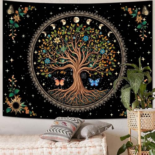 Spenlife Tree of Life Tapestry Flower Wall Tapestry, Green Tapestries for Bedroom Mandala Tapestries Wall Hanging for Bedroom Living Room Decor Tree-2 44"x60" - color: Bright Green, size: 60"L x 44"W