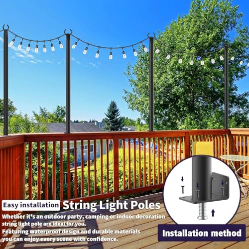 SINLEY 2 Pack 5Ft String Light Poles,Light Poles for Outside String Lights,Outdoor Light Poles with Fork,Metal Pole Stand for Patio,Backyard,Deck - style: 2 Pack 5Ft