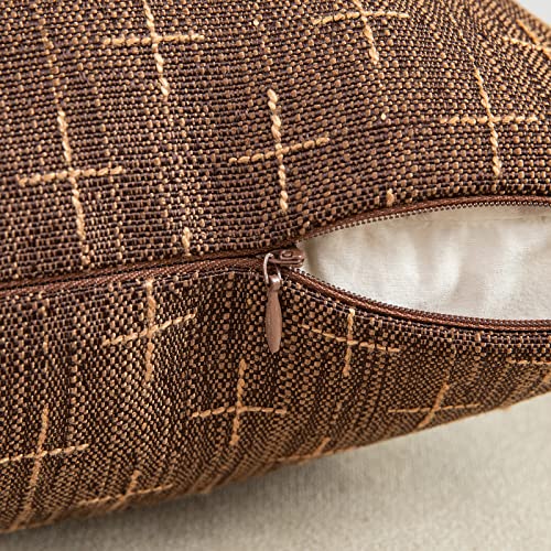 MIULEE Pack of 2 Decorative Vintage Burlap Linen Brown Throw Pillow Covers Modern Farmhouse Pillowcases Rustic Woven Textured Cushion Cover for Sofa Couch Bed 18x18 Inch Dark Coffee - color: Dark Coffee, size: 18" x 18" (Pack of 2)
