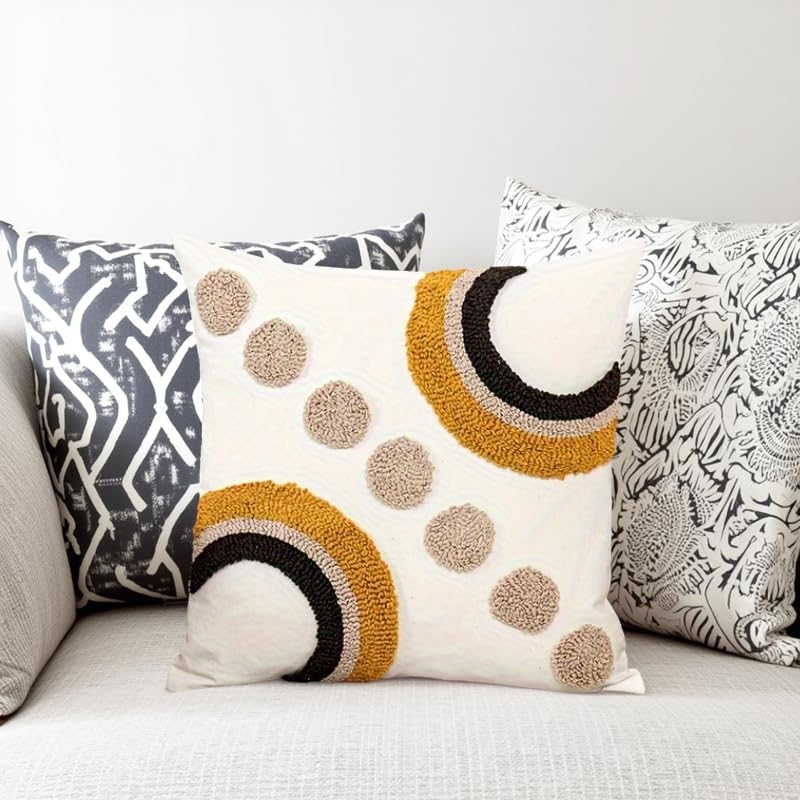 Andreannie Pack of 2 Boho Tufting Throw Pillow Cover Embroidered Textured Cushion Cover with Tassels Soft Home Decororative for Couch Sofa 18x18 inch (Boho Grey) - color: Boho Grey