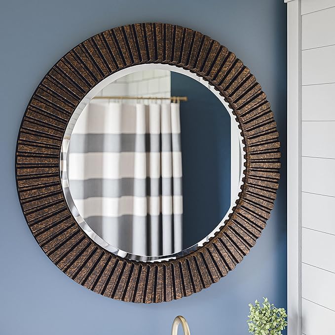 60021 Decorative Sunburst Wall Mirror – Bronze Finish, Painted Surface, Classic Style, 34" Diameter, Round Shape