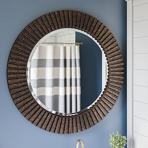 60021 Decorative Sunburst Wall Mirror – Bronze Finish, Painted Surface, Classic Style, 34" Diameter, Round Shape
