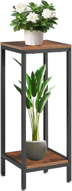 IBUYKE 30 Inch Tall Plant Stand Indoor, 2 Tier Wood Corner Plant Stand, Modern Square Plant Shelf Flower Stand for Living Room Patio Balcony Garden, Rustic Brown TMJ071H
