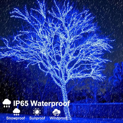 Blue Christmas Lights Outdoor, 100FT 300 LED String Lights for Outside Waterproof with 8 Modes, Plug in Connectable Fairy Light Green Wire for Indoor House Patio Yard Holiday Decorations - color: Blue, size: 100FT 300 LED