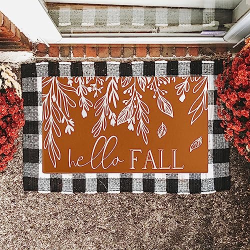 Fall Door Mat, Pumpkin Leaf Welcome Mat for Front Door, Thanksgiving Autumn Indoor/Outdoor Non-Slip Rug, Farmhouse Home Porch Decorations 30" x 17" - color: Hello Fall