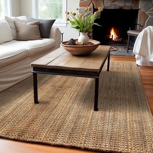 IRONGATE Jute Handspun Area Rug - Premium Jute Handwoven Reversible Chunky Textured Tan Beige Neutral Throw Accent Rug Carpet - Rustic Farmhouse Living Room Bedroom Den Study Décor -7'6"x9'6" Natural - size: 7.6 x 9.6 Feet