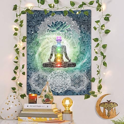 DYNH Meditation Vertical Tapestry, Yoga Decor Tapestry Wall Hanging for Bedroom, Lotus Tapestries Poster Beach Blanket College Dorm Home (40W X 60H) - size: 60"L x 40"W