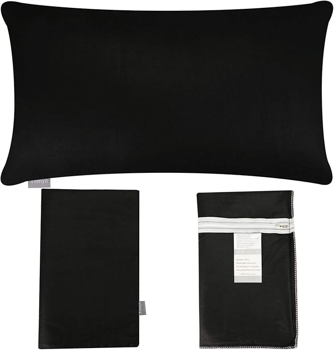 Thmyo 4-Pack 100% Cotton Lumbar Comfortable Solid Decorative Throw Pillow Case Rectangle Cushion Cover Sublimation Blank Pillow Covers Christmas DIY Throw Pillowcases for Sofa(12x20inch/30x50cm,Black)