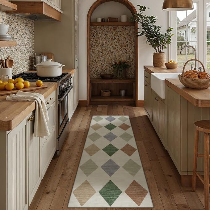 PureCozy Checkered 2x6 Runner Rug for Hallways Machine Washable Long Carpet Non-Slip Low Pile Modern Soft Indoor Accent Throw Rugs for Entrance Kitchen Bedroom Dining Laundry - color: Checkered Colorful, size: 2' x 6' (Runner)