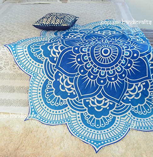 Popular Handicrafts Round Tapestry Wall Hanging Hippie Mandala Bohemian Hippy Intricate Indian Tapestries Bedspread 70 Inches,(183cm) Turqouise
