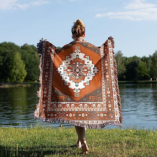 LumiSyne Cotton Woven Throw Blanket With Tassel Bohemian Tribal Ethnic Style Geometric Pattern Aztec Navajo Blanket Decorative Throw For Sofa Bed Armchair Camping Tapestry Tablecloths Carpet 160x130cm - color: Brown Diamond