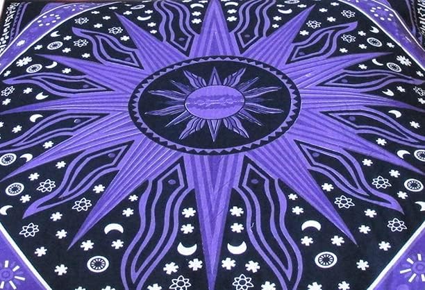 CRAFT KALA Mandala Floor Pillow Cushion Cover Seating Throw Cover Hippie Decorative Bohemian Ottoman Poufs Pom Pillow Cases Boho Indian Cotton Living Room Yoga Home Décor 35" Square Purple Burning Sun
