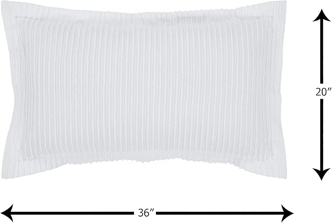 Better Trends Chenille Bedspreads King Size, White 100% Cotton Chenille Stripe Design Tufted Bedding Coverlet Soft Lightweight, 120"x110" with 2 King Sham 3 Pieces Set Jullian Collection